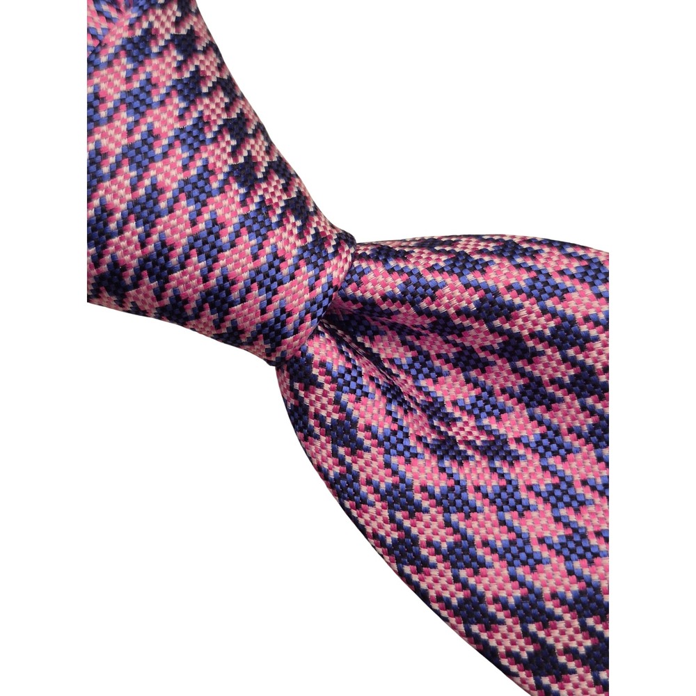 Charles Tyrwhitt Mens Metallic Pink Purple Blue Silk Houndstooth Neck Tie London